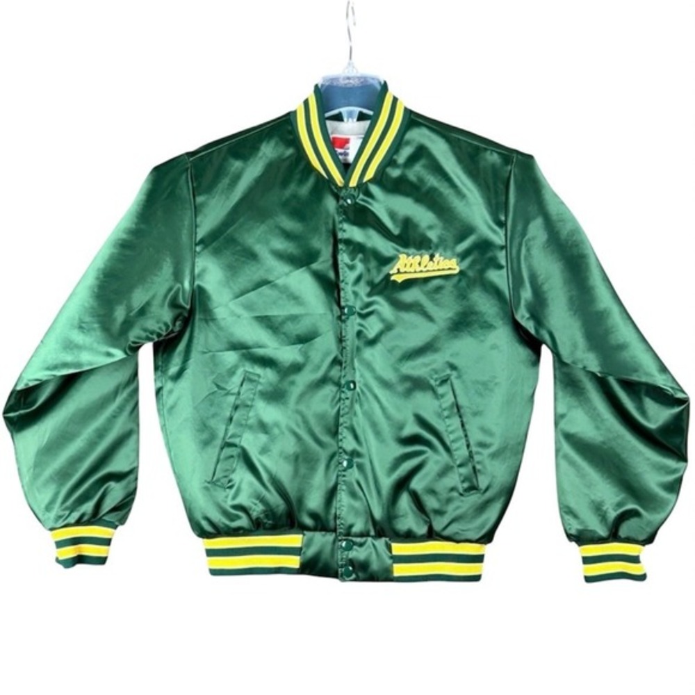 Swingster Oakland Athletics Men's M Green Satin Bomber Jacket Vtg 80's MLB USA